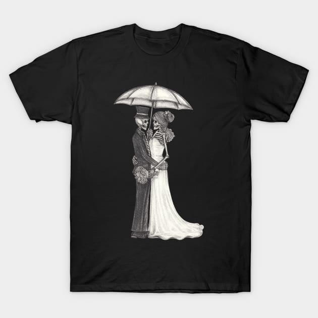 Couple love wedding skull. T-Shirt by Jiewsurreal